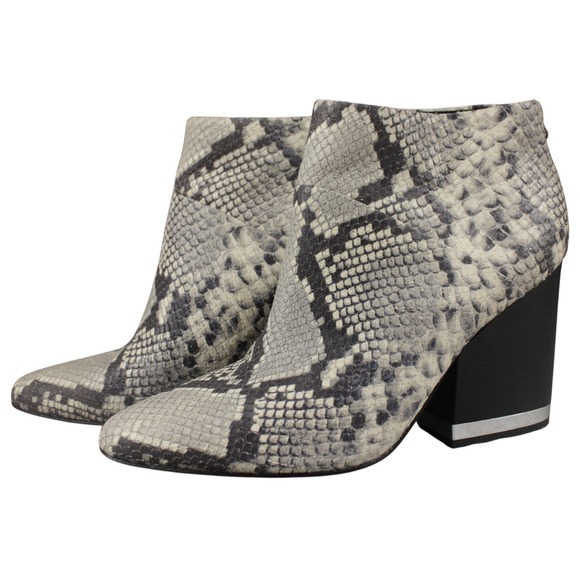 ASH Indy Snakeskin Leather Ankle Boots EU 39 Pointed Toe Black Gray Heel Zip